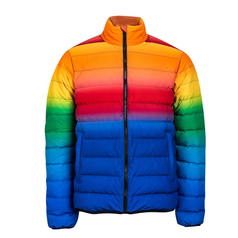 Mens Multicolor Rainbow Puffer Padded Winter Jacket 