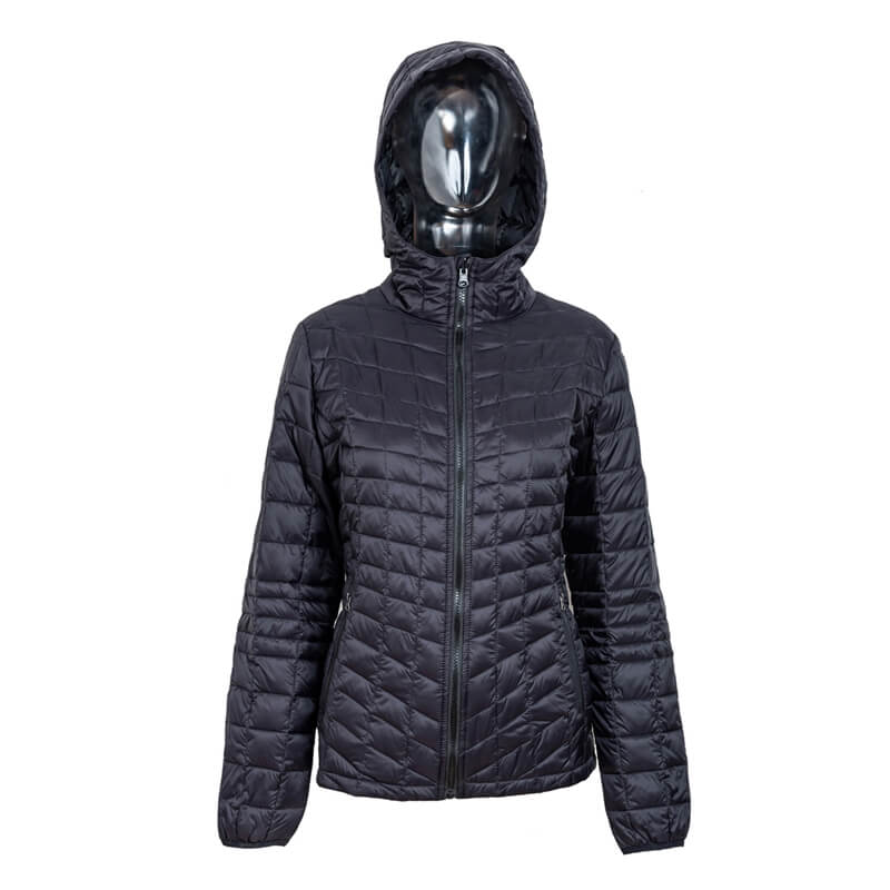 Ladies' Black Hooded Padded Quilted Jacket 